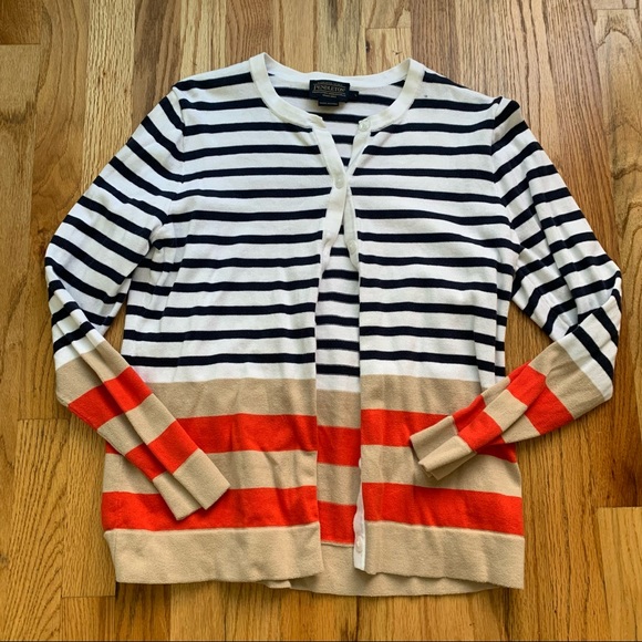 Women’s Pendleton Blue Beige Red Stripped Button Up Knit Cardigan Sz L